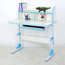 Детская металлическая парта M 4804-4 бело-синяя, регулируемая высота, полочки