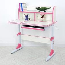 Детская металлическая парта M 4804-8 бело-розовая, регулируемая высота, полочки
