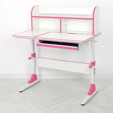 Детская металлическая парта M 4804-8 бело-розовая, регулируемая высота, полочки фото 14