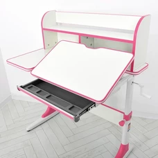 Детская металлическая парта M 4804-8 бело-розовая, регулируемая высота, полочки фото 37