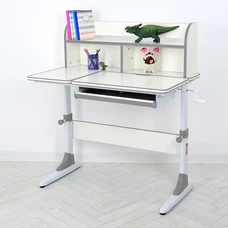 Детская металлическая парта M 4804-11 бело-серая, регулируемая высота, полочки