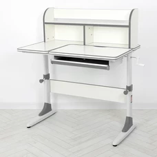 Детская металлическая парта M 4804-11 бело-серая, регулируемая высота, полочки фото 14