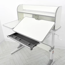 Детская металлическая парта M 4804-11 бело-серая, регулируемая высота, полочки фото 37