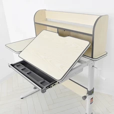 Металлическая парта M 4804 (W)-11 с полочками, высота регулируется, серая фото 37