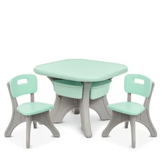 Детский столик New Table-5 с двумя стульчиками, 4 ящика, бежево-мятный