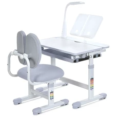 Металлическая парта Bambi M 6136-11 серая, регулируется высота, со стульчиком