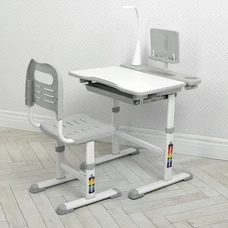 Детская металлическая парта M 4428-11 серая, со стульчиком, высота регулируется