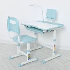 Детская металлическая парта M 4428-12 голубая, со стульчиком, высота регулируется