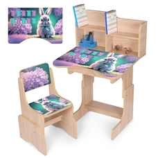 Детская парта N 2071-1-2 со стульчиком, высота регулируется, зайчик, венге светлая фото 21