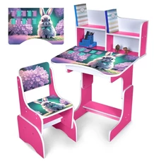 Детская парта N 2071-1-2 со стульчиком, высота регулируется, зайчик, венге светлая фото 37