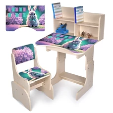 Детская парта N 2071-1-3 со стульчиком, высота регулируется, зайчик, дуб сонома фото 21