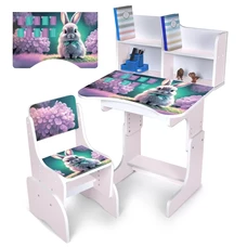 Детская парта N 2071-1-7 со стульчиком, высота регулируется, зайчик, розовая