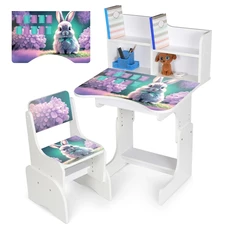 Детская парта N 2071-1-7 со стульчиком, высота регулируется, зайчик, розовая фото 37