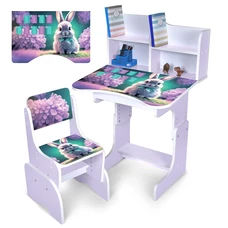 Детская парта N 2071-1-8 со стульчиком, высота регулируется, зайчик, малиновая фото 37