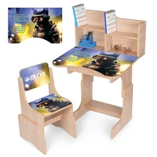 Детская парта со стульчиком N 2071-2-1, высота регулируется, кот-воин, белая фото 14