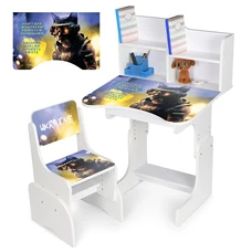 Детская парта со стульчиком N 2071-2-3, высота регулируется, кот-воин, дуб сонома фото 21