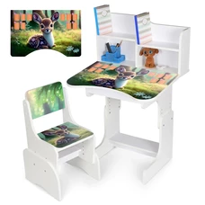 Детская парта Bambi N 2071-3-1 регулируемая, со стульчиком, олененок, белая