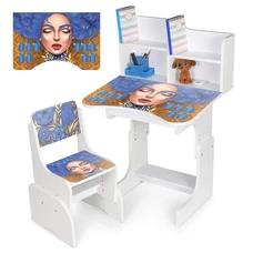 Детская регулируемая парта N 2071-6-1 Bambi, со стульчиком, украинка, белая