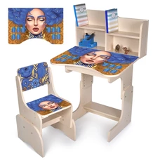 Детская регулируемая парта N 2071-6-2 Bambi, со стульчиком, украинка, венге светлая