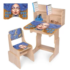 Детская регулируемая парта N 2071-6-2 Bambi, со стульчиком, украинка, венге светлая фото 21