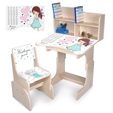 Детская парта N 2071-8-1 со стульчиком, высота регулируется, девочка, белая фото 14