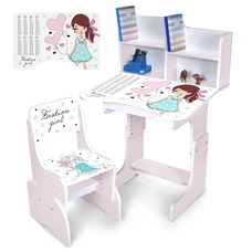 Детская парта N 2071-8-1 со стульчиком, высота регулируется, девочка, белая фото 37