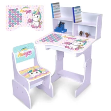 Детская парта со стульчиком N 2071-9-1, высота регулируется, единорог, белый фото 21