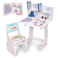 Детская парта со стульчиком N 2071-9-2, высота регулируется, единорог, венге светлая фото 21