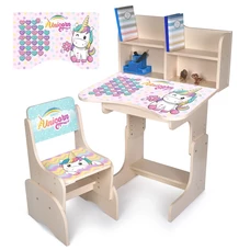 Детская парта со стульчиком N 2071-9-8, высота регулируется, единорог, малиновая фото 21