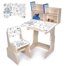 Детская парта N 2071-10-1 птичка, высота регулируется, со стульчиком, белая фото 14