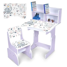 Детская парта N 2071-10-1 птичка, высота регулируется, со стульчиком, белая фото 21