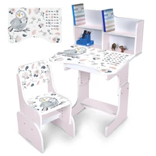Детская парта N 2071-10-7 птичка, высота регулируется, со стульчиком, сакура