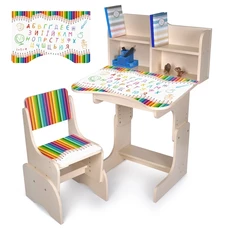Детская деревянная парта N 2071-11-2 карандаши, со стульчиком, венге светлая