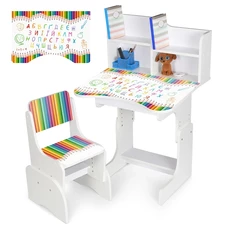 Детская деревянная парта N 2071-11-4 карандаши, со стульчиком, синяя фото 37
