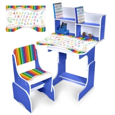 Детская деревянная парта N 2071-11-8 карандаши, со стульчиком, малиновая фото 21