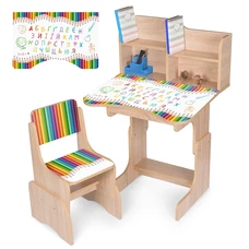 Детская деревянная парта N 2071-11-8 карандаши, со стульчиком, малиновая фото 41