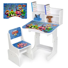Детская парта N 2071-12-1 с полочками, со стульчиком, Brawl Stars, белая