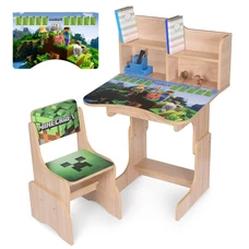 Детская парта N 2071-13-1 со стульчиком, с полочками, Minecraft, белая фото 14