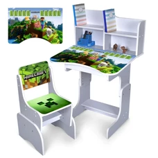 Детская парта N 2071-13-1 со стульчиком, с полочками, Minecraft, белая фото 37