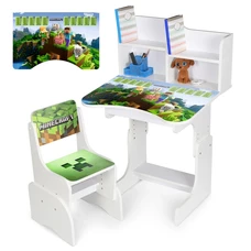 Детская парта N 2071-13-4 со стульчиком, с полочками, Minecraft, синяя фото 37