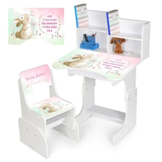 Парта со стульчиком N 2071-15-1 зайчик, регулируемая высота, белая