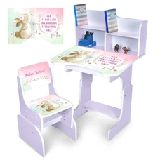 Парта со стульчиком N 2071-15-1 зайчик, регулируемая высота, белая фото 21