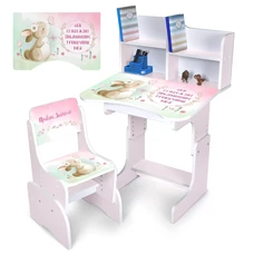 Парта со стульчиком N 2071-15-1 зайчик, регулируемая высота, белая фото 37
