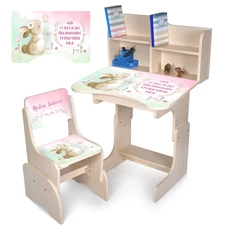 Парта со стульчиком N 2071-15-2 зайчик, регулируемая высота, венге светлая