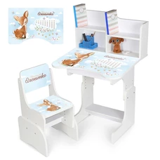 Детская парта N 2071-16-1 со стульчиком, с полочками, олененок, белая