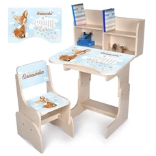 Детская парта N 2071-16-2 со стульчиком, с полочками, олененок, венге светлая