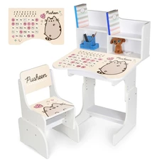 Детская парта N 2071-17-1B со стульчиком, с полочками, кот Пушин, белая