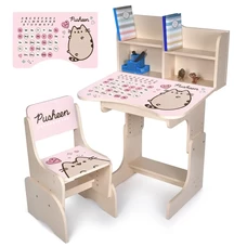 Детская парта N 2071-17-2A со стульчиком, с полочками, кот Пушин, венге светлая