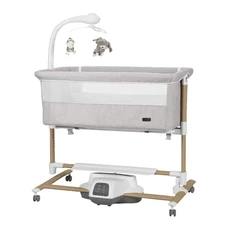 Детская кроватка - качалка Carrello Bloom CRL-10304 Silk Beige серо-бежевая, приставная, с пультом