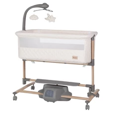 Детская кроватка - качалка Carrello Bloom CRL-10304 Harmonia Beige бежевая, приставная, с пультом
